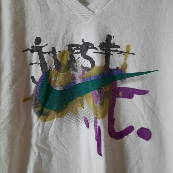 Vtg 90s Nike Shirt Mens Large‎ White V-Neck Center Swoosh Made In USA Just Do It - Picture 8 of 8